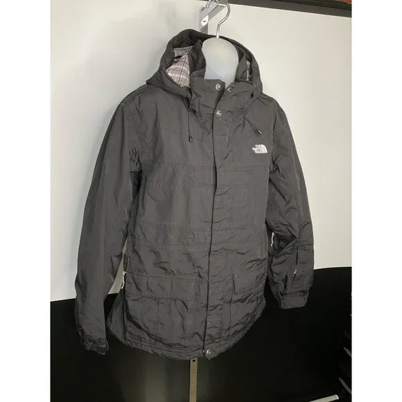 The North Face Jacket Women XL Black Plaid Inside Full Zip Coat Jacket